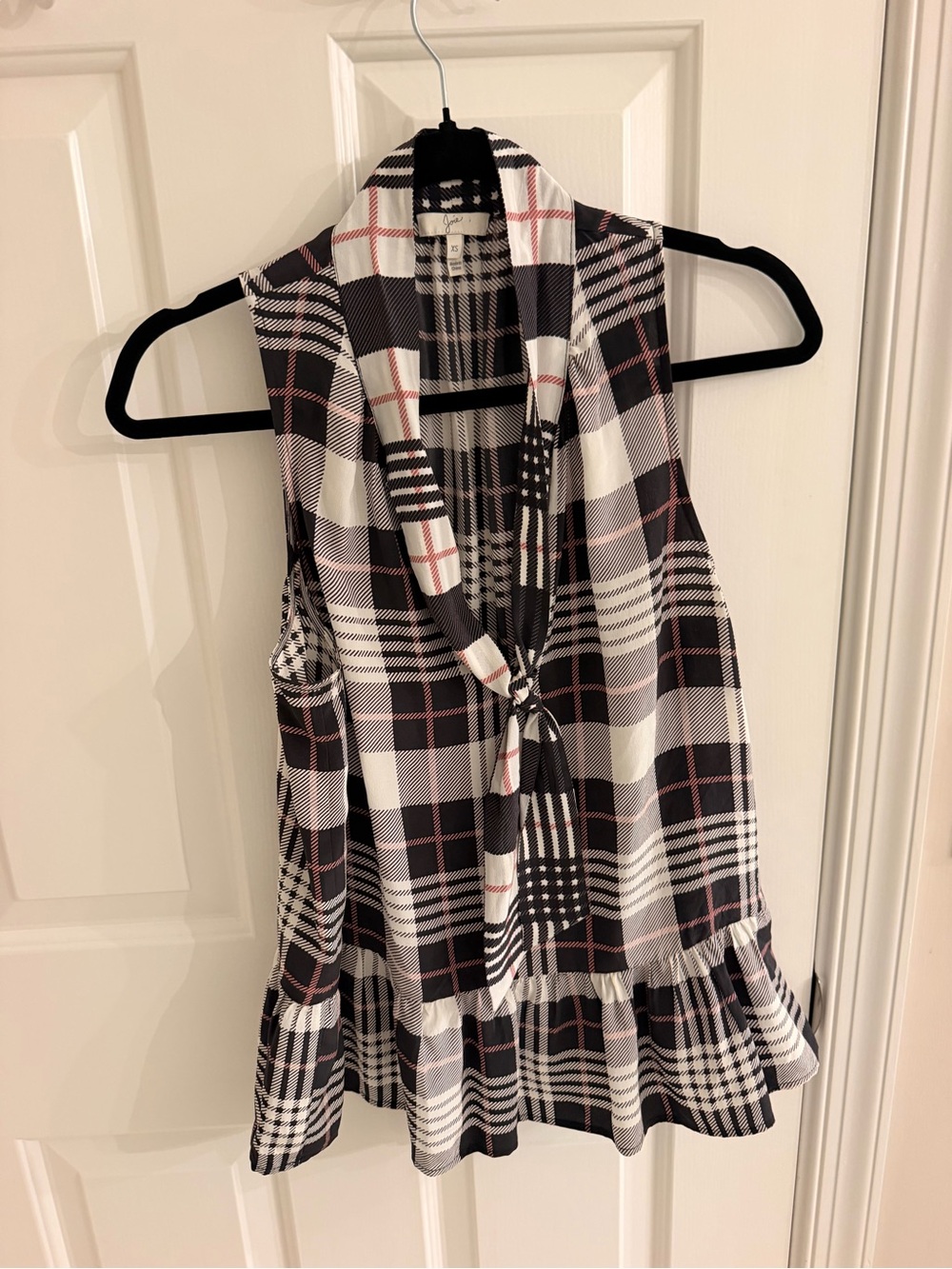 Joie ‘Estero’ Front Tie Silk Plaid Blouse